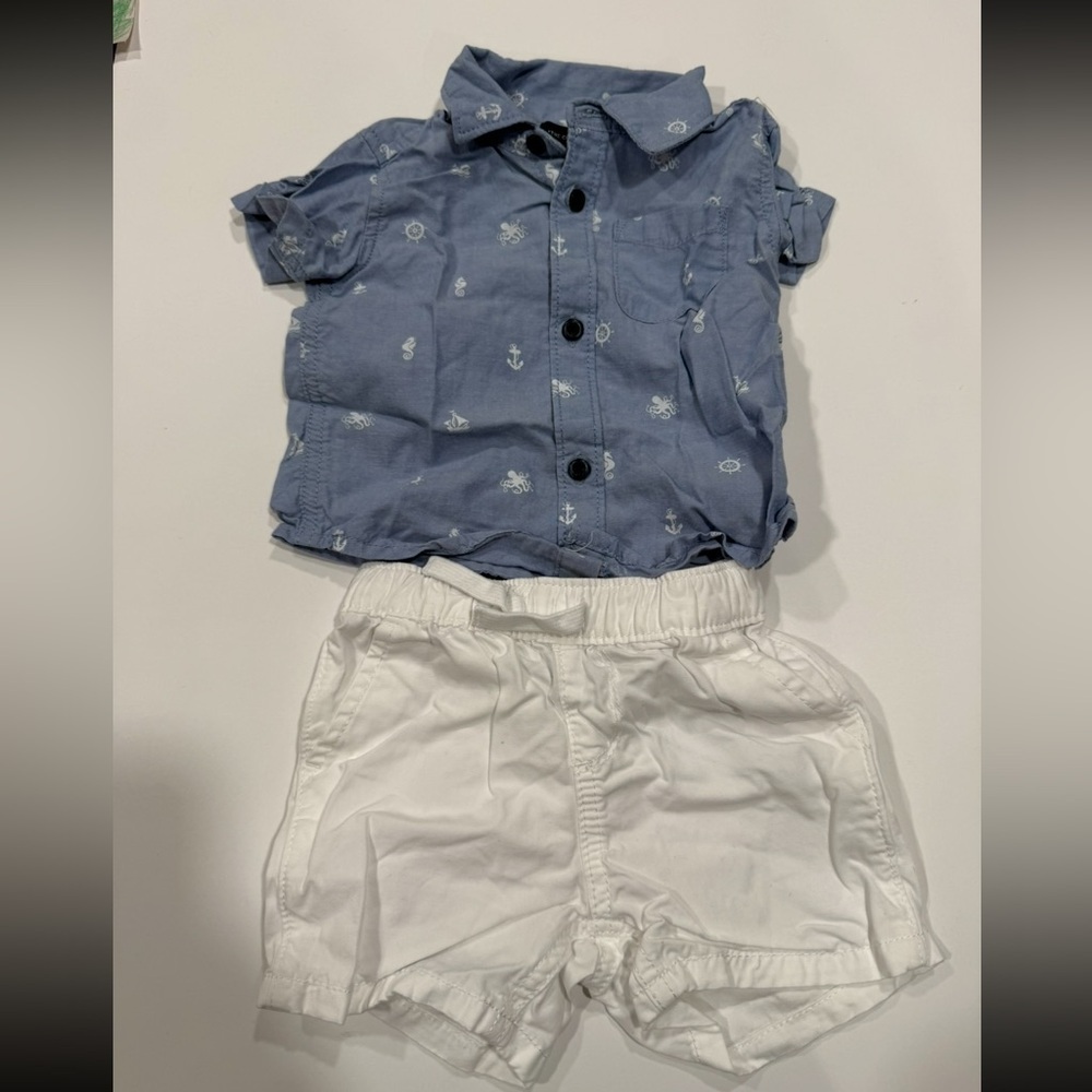The Children’s Place Boys 3-6month nautical button short sleeve shirt and shorts